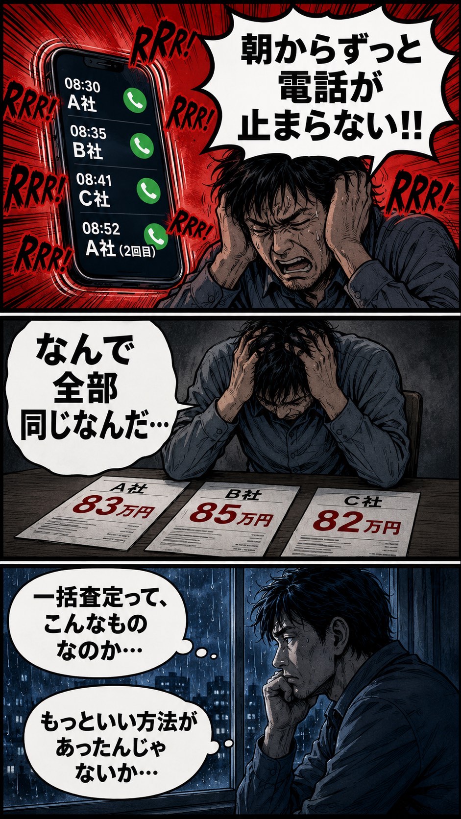 電話ラッシュと似た査定額で悩む様子